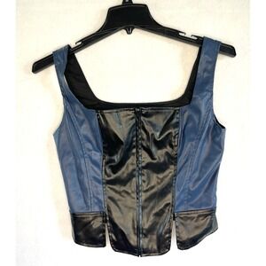 Color Block Faux Leather Corset Top Large Baddie Hippie‎ Biker Rocker Edgy Goth